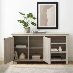 58" Diagonal Grooved Door Sideboard With Open Storage - Saracina Home -Saracina Home GUEST 04550eef a4a8 452e a5ce 387af7746eaf
