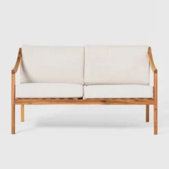 Saracina Home Mid-Century Modern Slatted Acacia Outdoor Bench With Cushions -Saracina Home GUEST 068799d8 e746 42bf af05 c3a590ca4c43