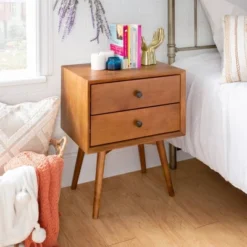 Greenberg 2 Drawer Mid-Century Modern Solid Wood Nightstand - Saracina Home -Saracina Home GUEST 0ab00fce 2d06 4b50 ab37 32e2ce51576f