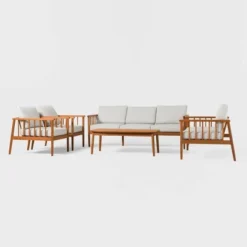 5pc Modern Boho Outdoor Eucalyptus Spindle Chat Set - Saracina Home -Saracina Home GUEST 152710cd 7e6f 4241 a01d 9f0fad08c2ba