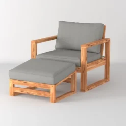 Galia 2pc Square Leg Acacia Wood Chair And Ottoman With Cushions - Brown - Saracina Home 4 Galia 2pc Square Leg Acacia Wood Chair And Ottoman With Cushions - Brown - Saracina Home -Saracina Home GUEST 166ad4fe 8b58 4635 b854 caa776581feb