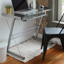 Glass Computer Desk With Keyboard Tray Silver - Saracina Home -Saracina Home GUEST 1c8e7ff8 ff16 4a34 b7a1 b6fa0061d61e