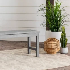 Ravenscroft Modern Boho Acacia Wood Slat Top Outdoor Dining Bench - Gray Wash - Saracina Home -Saracina Home GUEST 2dd133d4 c68e 4083 9552 2ac421e62e53