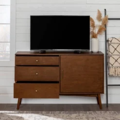 Mid-Century Modern With Closed Storage TV Stand For TVs Up To 58" Walnut - Saracina Home -Saracina Home GUEST 3ae8f806 6b03 47b3 bca8 7ce73d560a21