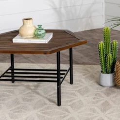 Saybrook Modern Metal And Wood Patio Hexagon Coffee Table - Dark Brown - Saracina Home 8 Saybrook Modern Metal And Wood Patio Hexagon Coffee Table - Dark Brown - Saracina Home -Saracina Home GUEST 3afb59b6 67ca 4f35 8c6f 738450a79b31