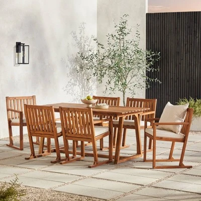 Saracina Home 7pc Modern Slatted Acacia Outdoor Dining Set with Trapezoid Legs Saracina Home 7pc Modern Slatted Acacia Outdoor Dining Set With Trapezoid Legs -Saracina Home GUEST 3b9e8d9b 833d 4838 9a99 7fd8ec393cf2