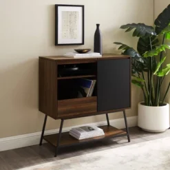 Emmeline Mid-Century Modern Vinyl Record Player Cabinet Black/Dark Walnut - Saracina Home -Saracina Home GUEST 3cfb5b99 d97c 451a 9af9 12988a267a25