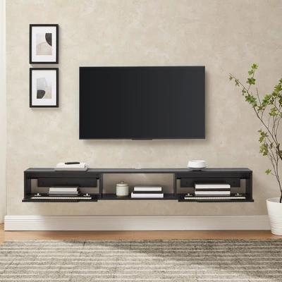 Modern Boho Floating TV Stand for TVs up to 80" with Rattan Doors Black - Saracina Home Modern Boho Floating TV Stand For TVs Up To 80" With Rattan Doors Black - Saracina Home -Saracina Home GUEST 469aa2e6 083a 4423 a8d5 295d4b2b1980
