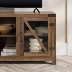 Clarabelle Transitional Glass Barn Door TV Stand For TVs Up To 65" - Saracina Home -Saracina Home GUEST 4fbc4549 f993 4f5d 8eae 30310081382f