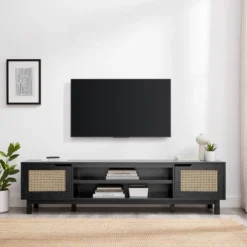 Modern Boho Storage TV Stand For TVs Up To 80" With Rattan Doors - Saracina Home -Saracina Home GUEST 5c1b310a 0bb4 44fe 84a8 c9e420b2a9df