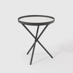 Modern Minimalist Intersecting Tripod Leg Side Table Black/Faux White Marble - Saracina Home -Saracina Home GUEST 614a873c 3d85 498b afaf af357bdb86b0