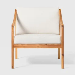 Saracina Home Mid-Century Modern Slatted Outdoor Acacia Arm Chair With Cushion -Saracina Home GUEST 617524f1 74f8 41f4 b899 8bdf5f0a0eb5