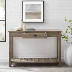 June Rustic Farmhouse Entry Table With Lower Shelf Gray Wash - Saracina Home -Saracina Home GUEST 651c385e a6a0 40d6 be8d dcf2360fcc88