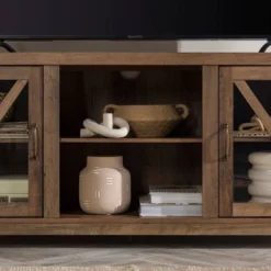 Clarabelle Transitional Glass Barn Door TV Stand For TVs Up To 65" - Saracina Home -Saracina Home GUEST 6628f029 4b8f 424d 8cff 4b7e2252ac0b