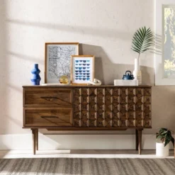 58" Modern Boho Solid Pine Wood Closed Storage Sideboard Brown - Saracina Home -Saracina Home GUEST 6fc518f2 7d29 4514 bcef 8e238c410e73