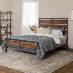 Queen Urban Chic Metal And Wood Plank Bed Brown - Saracina Home