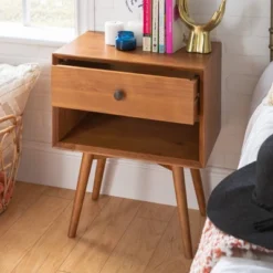 Greenberg 1 Drawer Mid-Century Modern Solid Wood Nightstand - Saracina Home -Saracina Home GUEST 7acf3373 e0cd 4483 8953 f995e28697c0