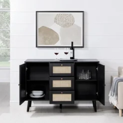 Modern Boho Wood And Rattan Storage Sideboard Black - Saracina Home -Saracina Home GUEST 7bc37572 f000 43c4 929d e98d99d140c8