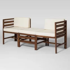 3pc Modular Acacia Wood Patio Chat Set With Cushions - Saracina Home -Saracina Home GUEST 87867d10 2ed7 4519 8f7f 353e1fd3ffa4