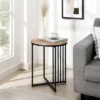 Modern Metal Bar Round Side Table Coastal Oak/Black ­ Saracina Home