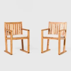 Saracina Home 2pk Acacia Modern Slat-Back Patio Dining Chairs With Cushions -Saracina Home GUEST 95a7a7a2 a395 4b83 b65e 706cd336f719