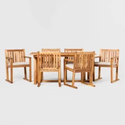 Saracina Home 7pc Modern Slatted Acacia Outdoor Dining Set With Trapezoid Legs 5 Saracina Home 7pc Modern Slatted Acacia Outdoor Dining Set With Trapezoid Legs -Saracina Home GUEST 9889baa9 16cd 49e5 96b0 15f22df1dab4