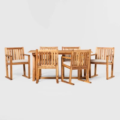 Saracina Home 7pc Modern Slatted Acacia Outdoor Dining Set with Trapezoid Legs Saracina Home 7pc Modern Slatted Acacia Outdoor Dining Set With Trapezoid Legs -Saracina Home GUEST 9889baa9 16cd 49e5 96b0 15f22df1dab4