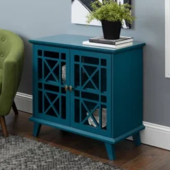 Versatile Fretwork Accent Storage Cabinet Blue - Saracina Home