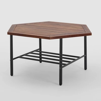 Saybrook Modern Metal and Wood Patio Hexagon Coffee Table - Dark Brown - Saracina Home Saybrook Modern Metal And Wood Patio Hexagon Coffee Table - Dark Brown - Saracina Home -Saracina Home GUEST aa3b7989 fc19 47ae 8c0b d2f6279675a2