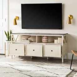 Farmhouse 3 Drawer Wood TV Stand For TVs Up To 65" - Saracina Home -Saracina Home GUEST acf328b1 4981 4fb4 9c99 669678336b76