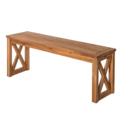 53" Slatted Acacia Wood X-Frame Patio Bench Brown - Saracina Home