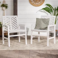 2pk Slatted Chevron Acacia Wood Patio Chairs - Saracina Home