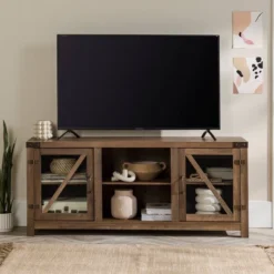 Clarabelle Transitional Glass Barn Door TV Stand For TVs Up To 65" - Saracina Home -Saracina Home GUEST c23d4c35 3bb3 41b9 bb06 7cceb76937e5