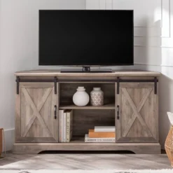 Robinson Rustic Transitional Sliding Barn Door Corner TV Stand For TVs Up To 58" - Saracina Home -Saracina Home GUEST c3c5bfe5 57a2 47cd ad64 9af49c588b45