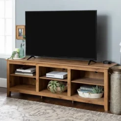 Transitional 6 Cubby Wood Open Storage Wood TV Stand For TVs Up To 80"- Saracina Home -Saracina Home GUEST ce83f227 95ad 48d0 9fb8 48e192d8fef5