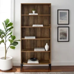 68" Grevaldi Industrial Mesh Side Bookshelf Rustic Oak - Saracina Home -Saracina Home GUEST d5f1e6cc c10b 436d 8bec 7eb26f65666f