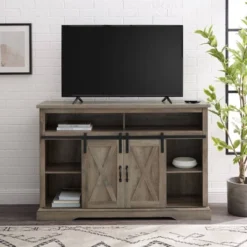 Transitional Sliding Barndoor Highboy TV Stand For TVs Up To 58" - Saracina Home -Saracina Home GUEST d93bcb01 6b73 4caa 92df 0c0c138da9a4
