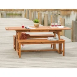 Ravenscroft 3pc Modern Boho Acacia Wood Slat Top Outdoor Dining Set - Saracina Home -Saracina Home GUEST de47bf2a 61aa 4247 87ba b7b48ba165fc