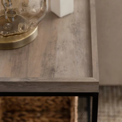 Rosalyn Urban Industrial Glam Square Tray Side Table with Metal Mesh Shelf Gray Wash - Saracina Home Rosalyn Urban Industrial Glam Square Tray Side Table With Metal Mesh Shelf Gray Wash - Saracina Home -Saracina Home GUEST dec533e9 351f 400b beb5 a5807465bc41