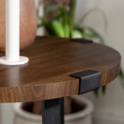 Set Of 2 Wrightson Urban Industrial Wrap Leg Round Side Tables Dark Walnut - Saracina Home -Saracina Home GUEST e0576996 1f96 4164 8fa8 bbf883526c7b