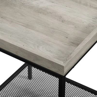 Rosalyn Urban Industrial Glam Square Tray Side Table with Metal Mesh Shelf Gray Wash - Saracina Home Rosalyn Urban Industrial Glam Square Tray Side Table With Metal Mesh Shelf Gray Wash - Saracina Home -Saracina Home GUEST f3d6a9ba 1253 457a b37c 3d014c05093f