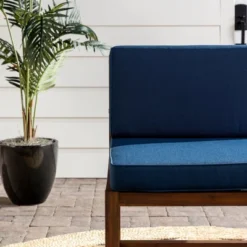 Modular Acacia Wood Armless Patio Chair With Cushion - Dark Brown/Navy - Saracina Home -Saracina Home GUEST f434940d d8c2 4298 9d4d 48efad42bf66