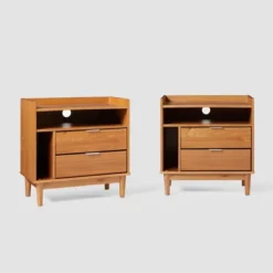 2pk Mid-Century Modern Solid Wood 2 Drawer Storage Nightstands - Saracina Home -Saracina Home GUEST f532e41d ed41 4d3a b78d 89ad584048a2