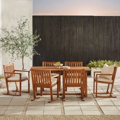 Saracina Home 7pc Modern Slatted Acacia Outdoor Dining Set with Trapezoid Legs Saracina Home 7pc Modern Slatted Acacia Outdoor Dining Set With Trapezoid Legs -Saracina Home GUEST f731d6be efb0 4766 88fc 6eee5ac0c6cb