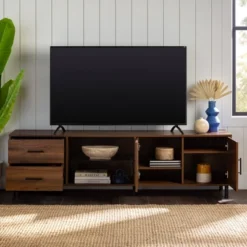 Sana Modern Triple Storage TV Stand For TVs Up To 80" Dark Walnut - Saracina Home -Saracina Home GUEST fa65be07 dd72 4823 b878 62fc4cd53535