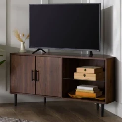 Contemporary Corner TV Stand For TVs Up To 55" Dark Walnut - Saracina Home -Saracina Home GUEST ffac103c e71b 46c3 a56d 91ed3cf73330